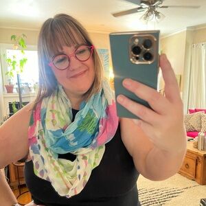 Anthropologie Rue & Jane watercolor + abstract infinity scarf in tropical print